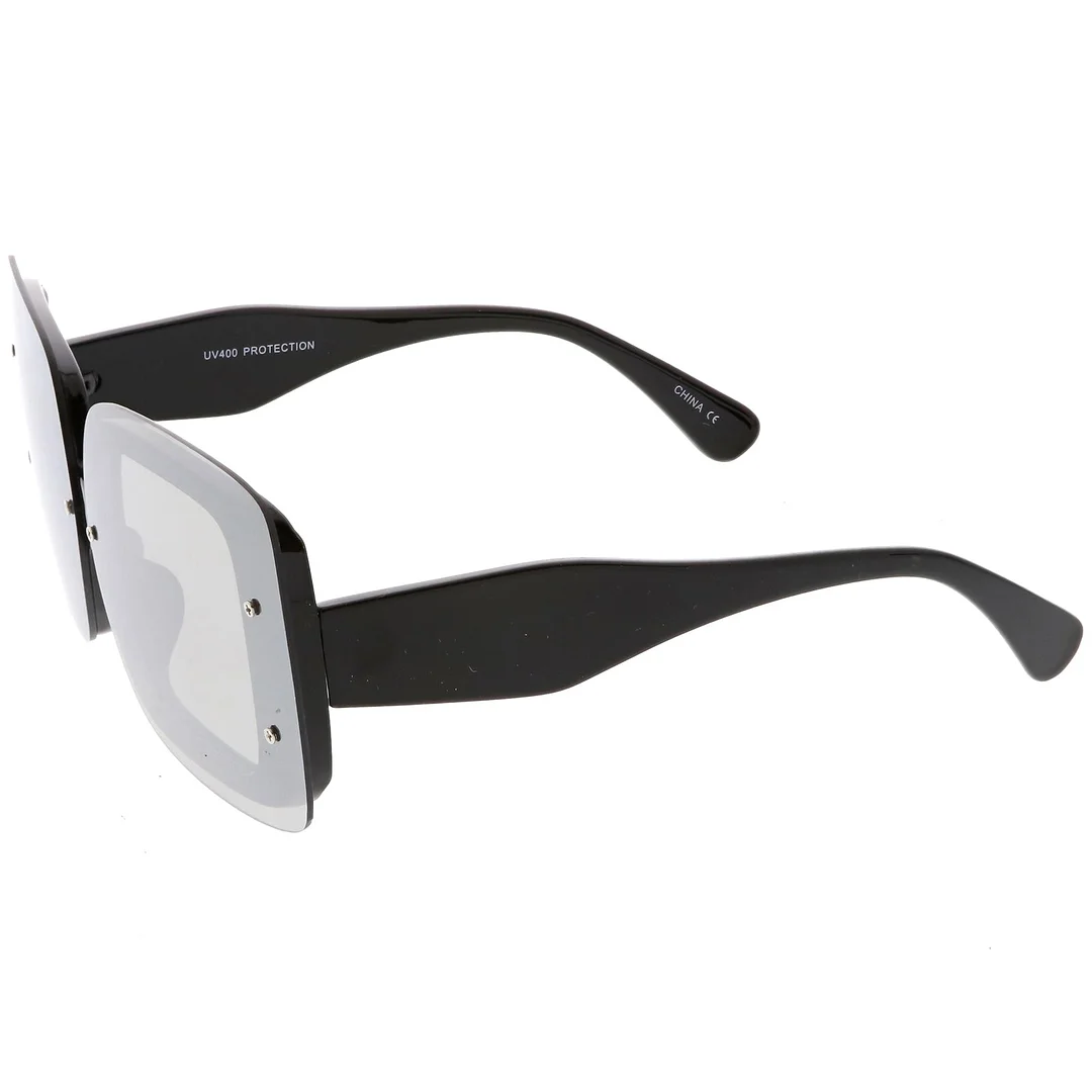 Bold Rimless Square glasses Chunky Arms Color Mirror Lens 71mm