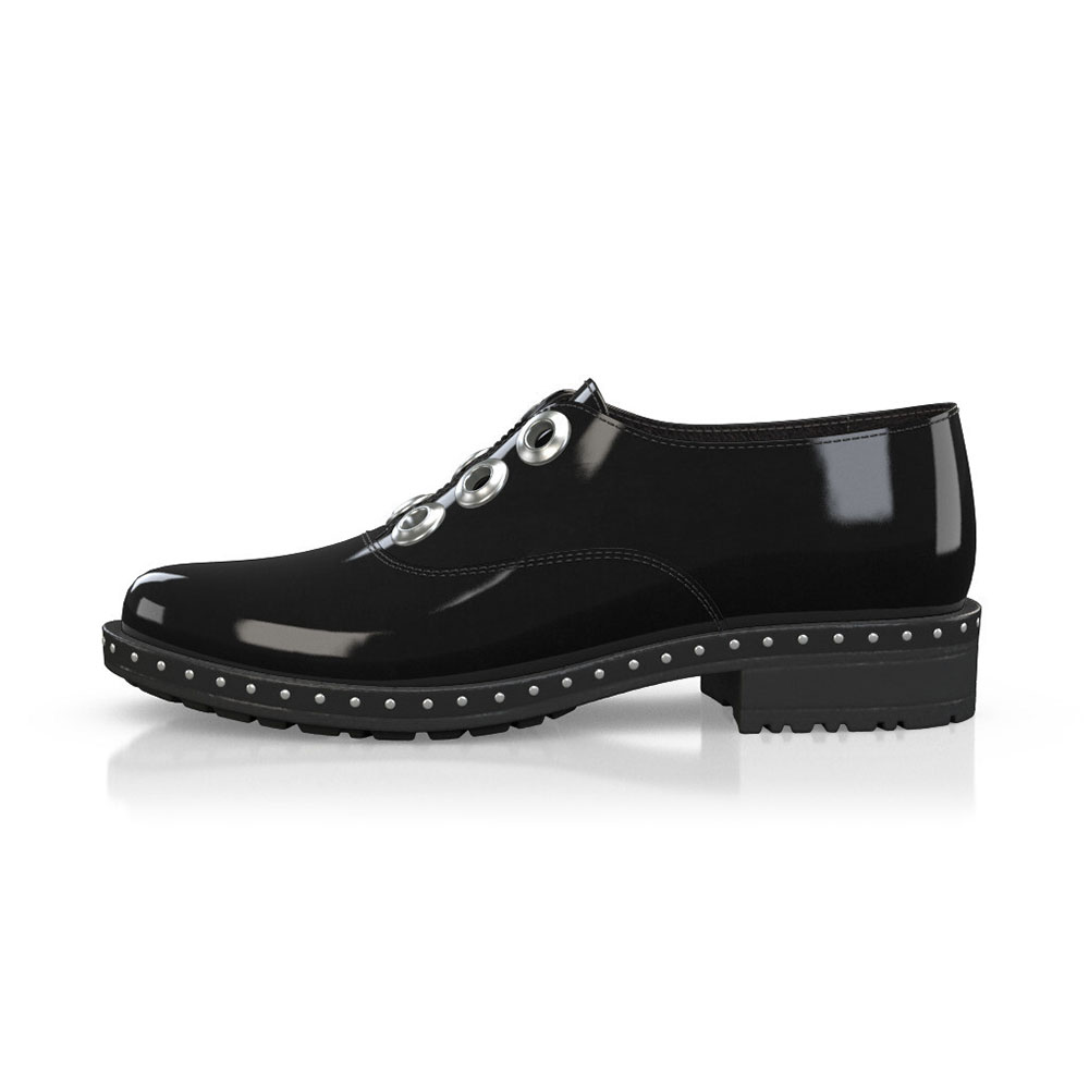 Black Patent Leather Round Toe Block Heel Lace Up Oxford Shoes Nicepairs