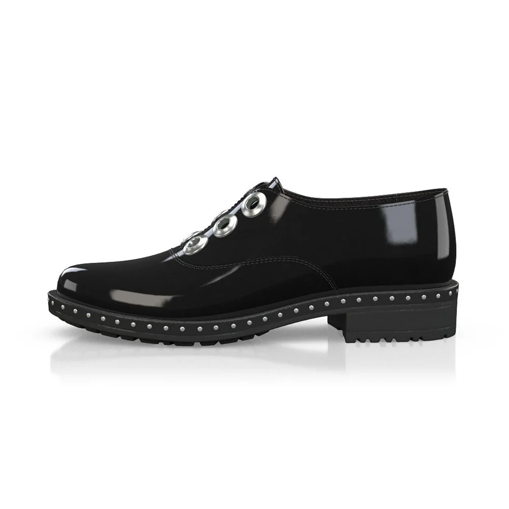 Black Patent Leather Lace-up Women's Oxfords Stud Trim Casual Shoes Nicepairs