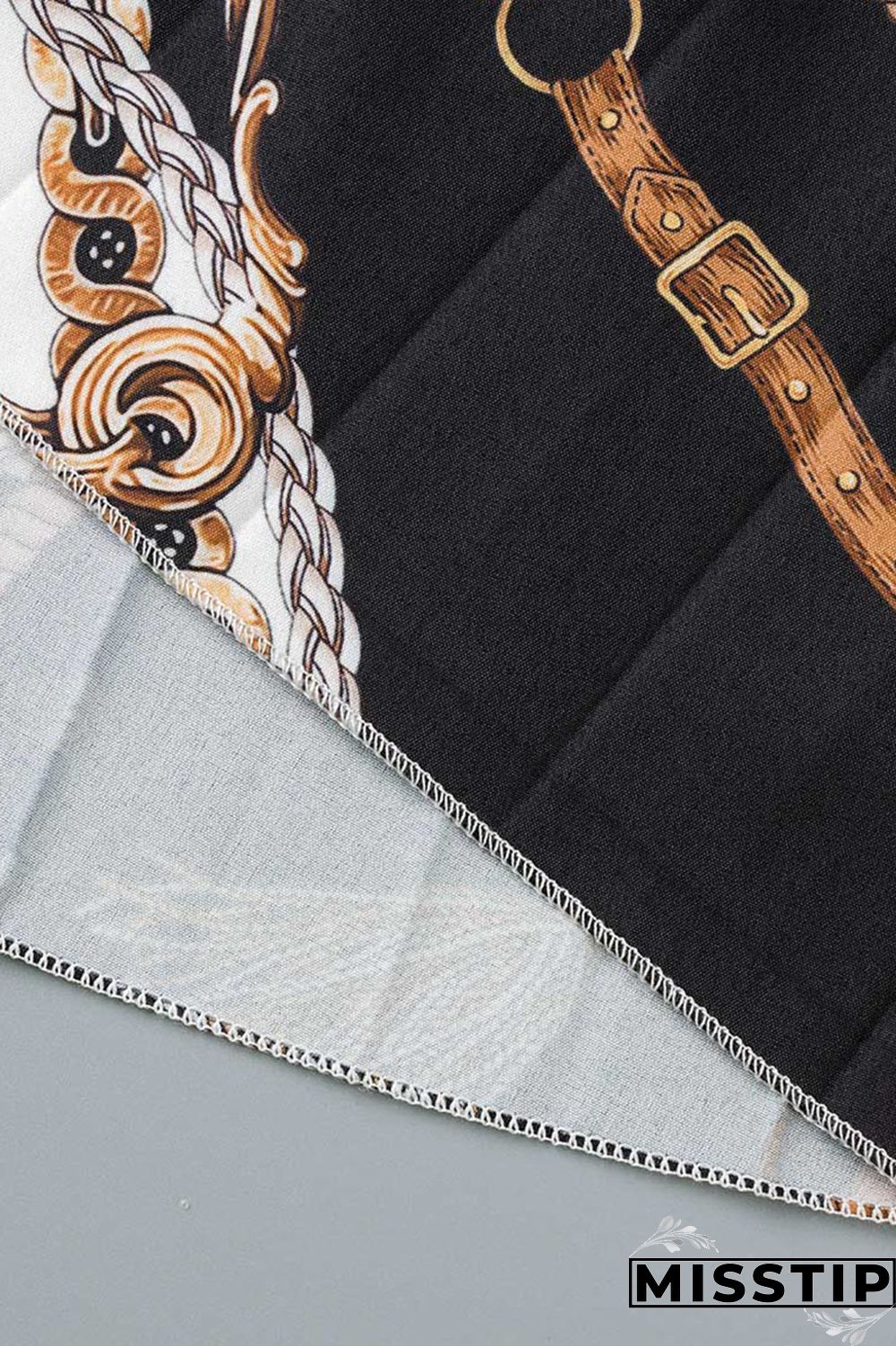 Black Casual Print Patchwork Fold O Neck Straight Dresses