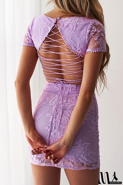 MidiSono - Cut Out Lace Backless Mini Dress