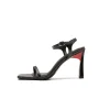 80mm Heels Red Bottoms Square Toe Black Sandals Strap Stiletto Prom Shoes 