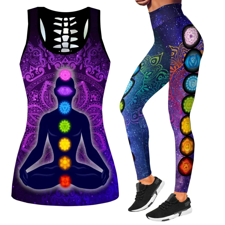 Yoga Meditation Printed Hollow Tank + Legging