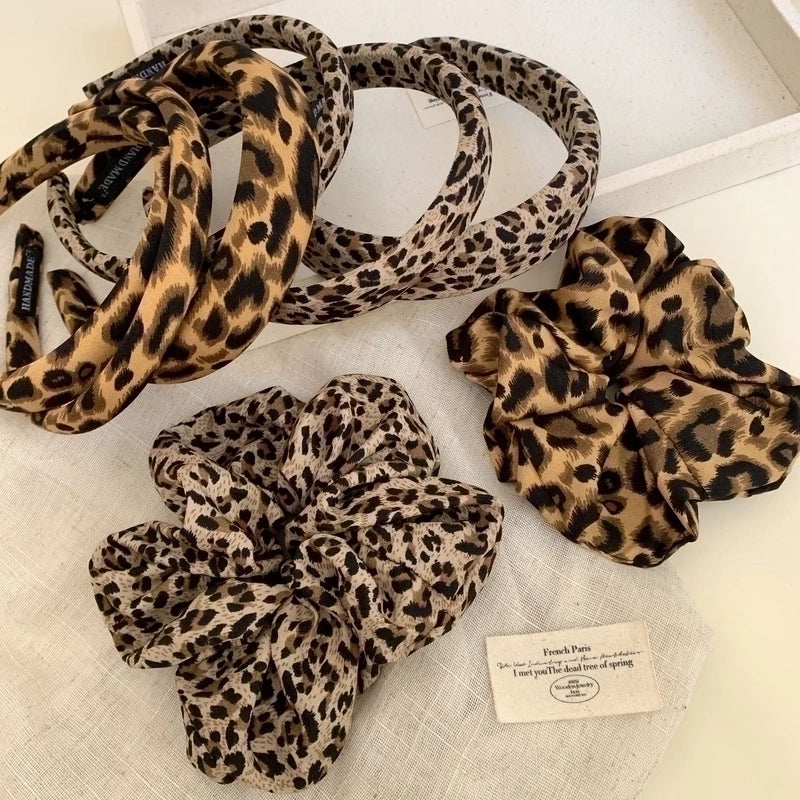 Retro Fabric Leopard Print Headband Wide Version High Skull Top Modified Face High Sense Pink Leopard Print Headband Hair Clip Hair Ring For Women