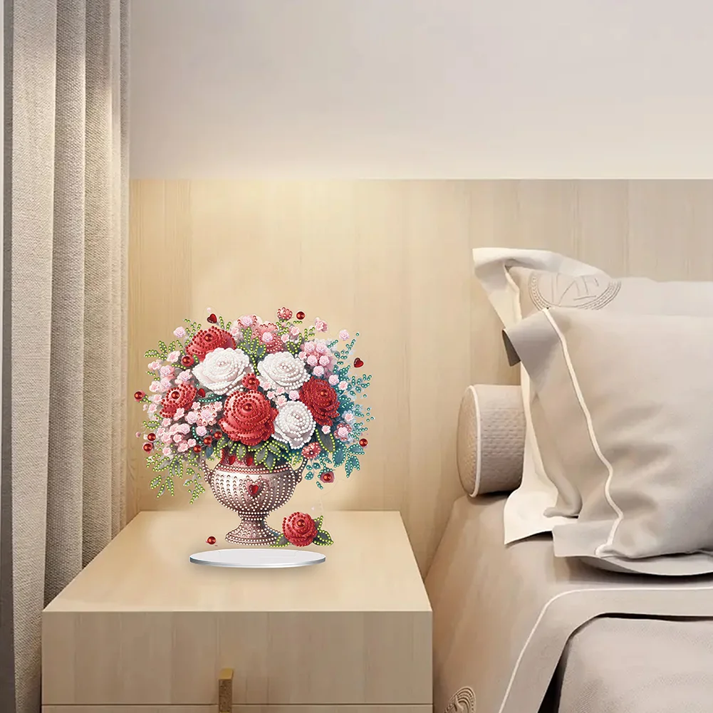 DIY Rose Vase Acrylic Table Top Diamond Painting Ornament Kits for Office Desktop Decor