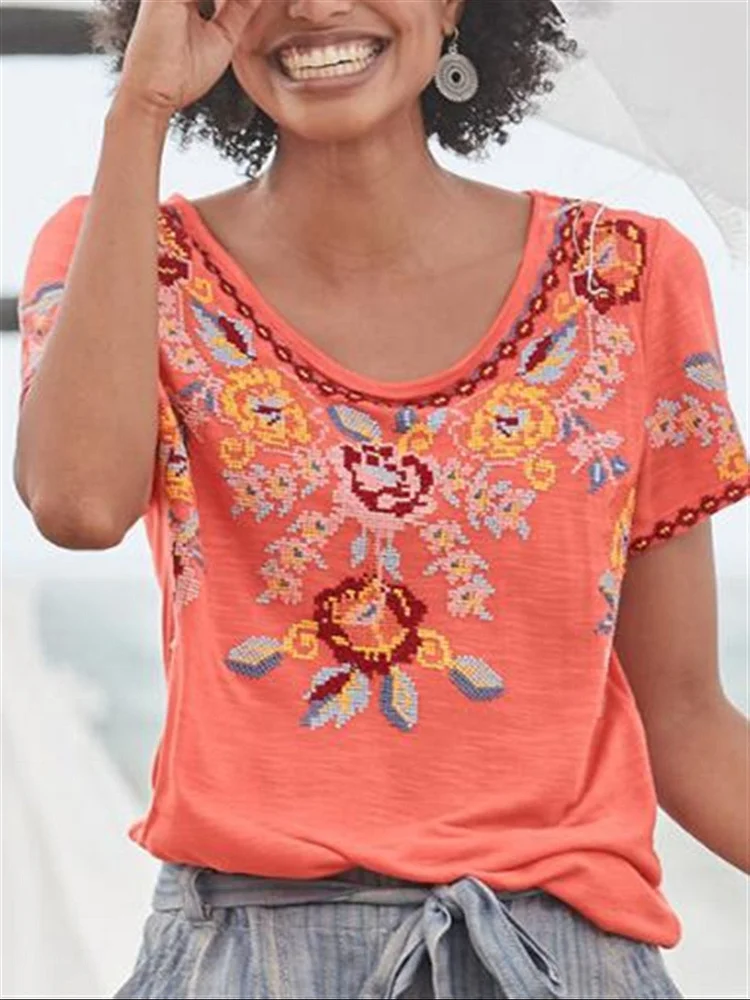 Short Sleeve Embroidered Shirts & Tops