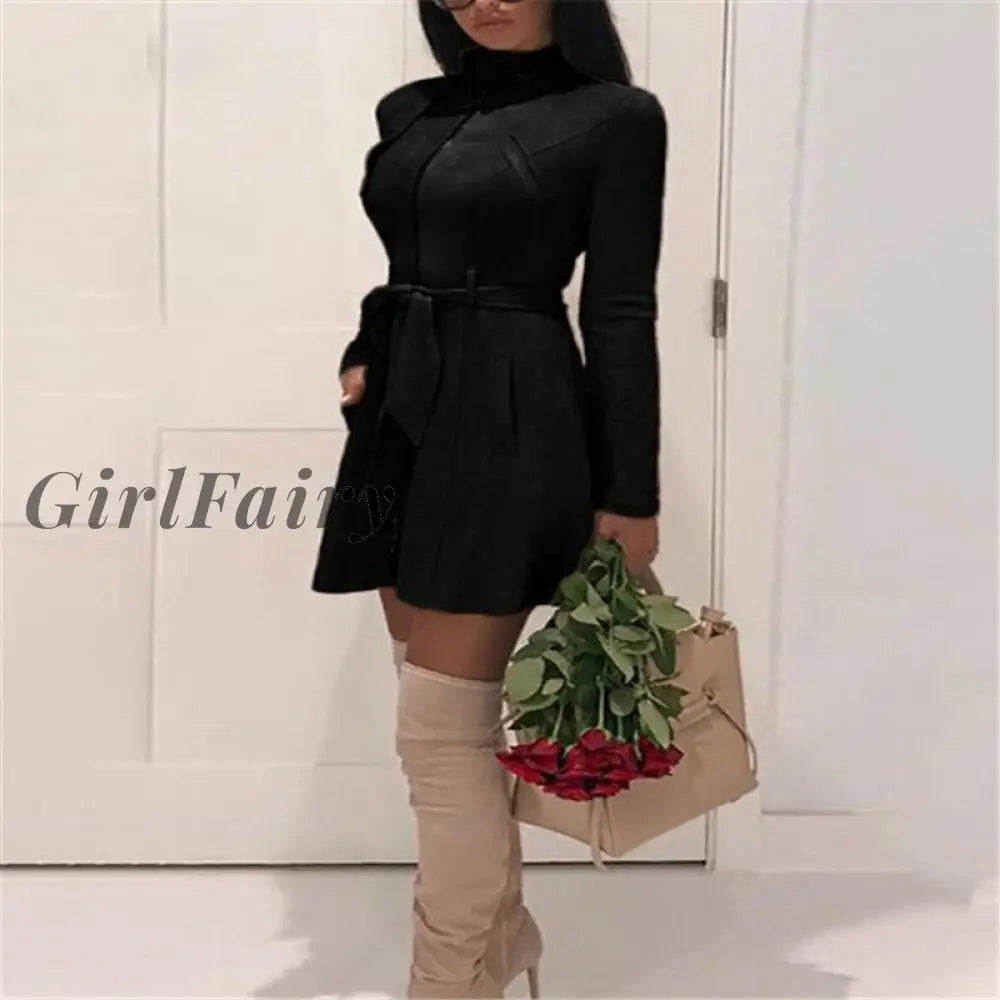 Women Trench Solid Color Winter Autumn Ladies Velvet Coats Zip Up Front Tie Casual Tops Coat Outwear