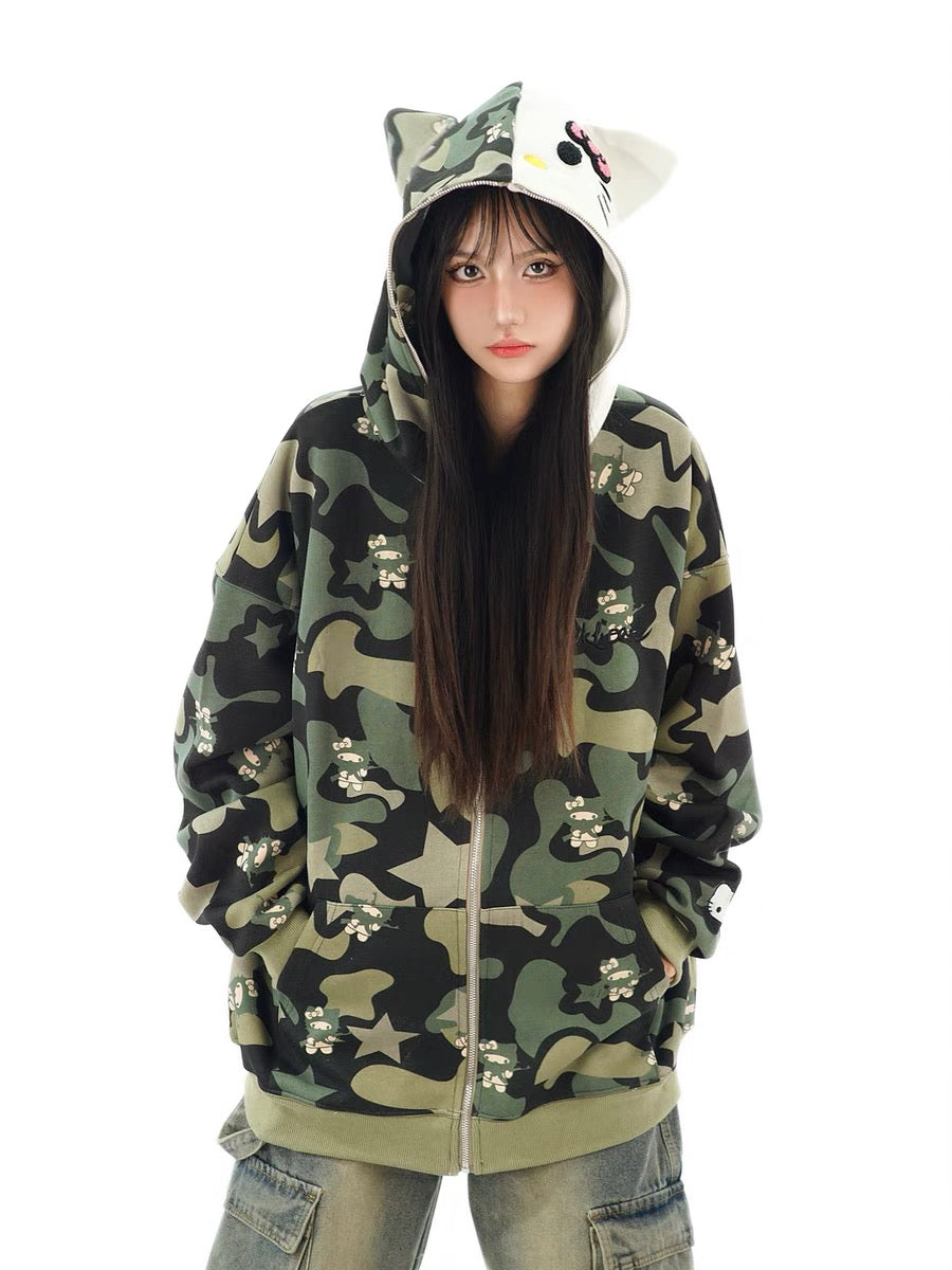 Hello Kitty Hoodies Jacket Oversized Sweatshirts Zip Up w/ Pocket Spring Autumn A Cute Shop - Inspired by You For The Cute Soul 
