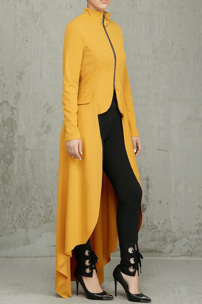 Casual Solid Split Joint Asymmetrical Zipper Irregular Dress Dresses