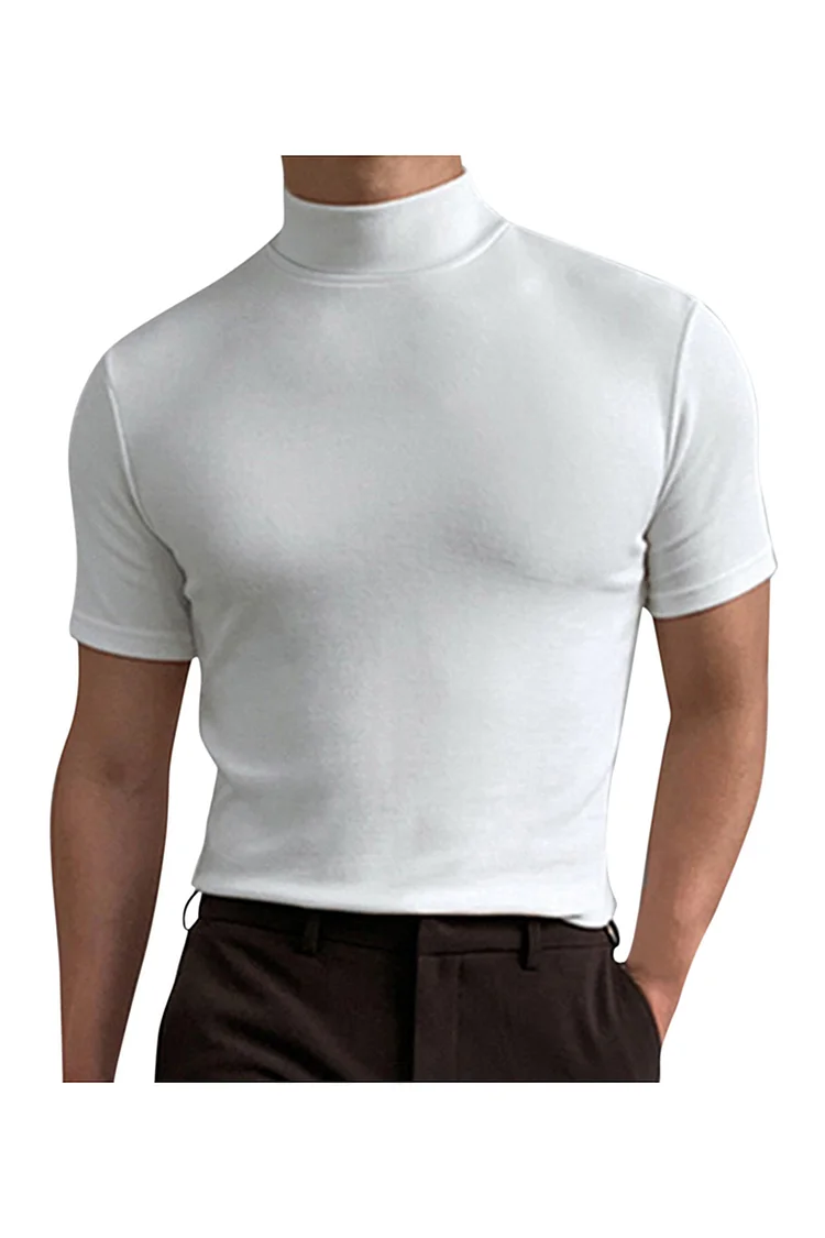 Casual Stand-Up Collar Short Sleeve Solid Color T-shirt