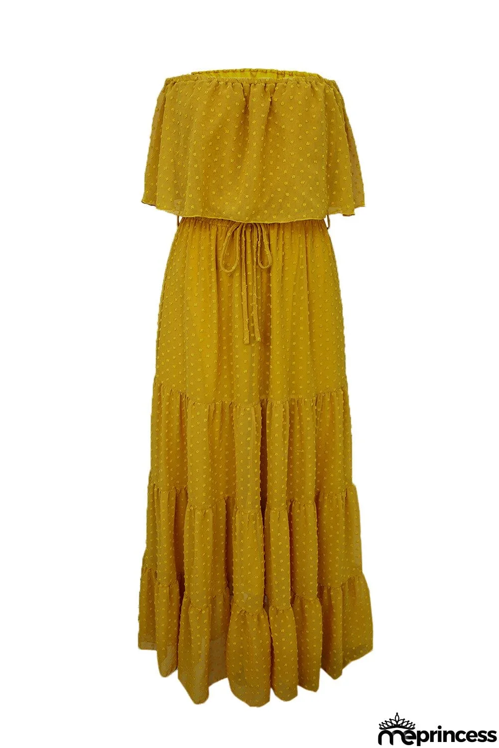 Yellow Ruffle Swiss Dot Maxi Dress