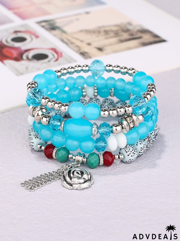 4pcs Flower Charm Beaded Bracelet