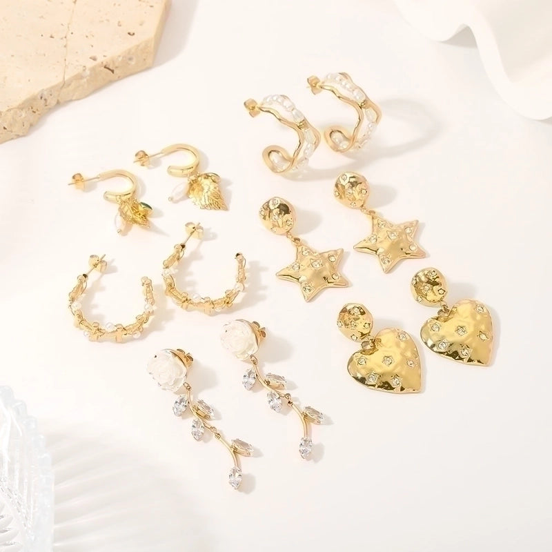 1 Pair Hip-Hop Vintage Style Classic Style Leaves Heart Shape Flower Tassel Plating Inlay Stainless Steel Zircon 18K Gold Plated Earrings