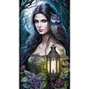 (40*70cm)Lantern Girl and Owl - Round AB Drill Diamond Painting