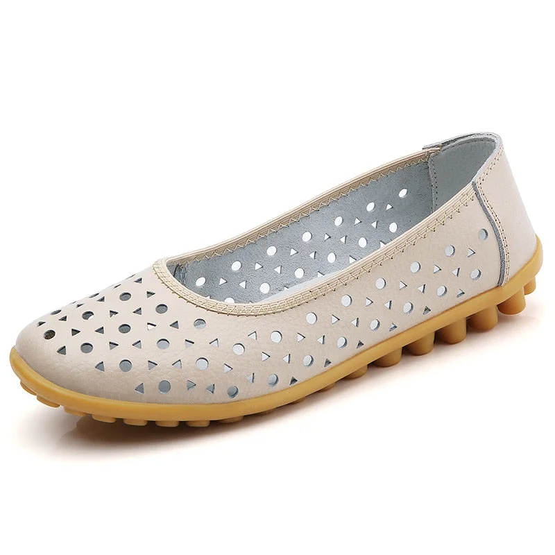 Summer Women Casual Shoes Leather Slip-on Lofers Ladies Non-slip Flats Shoes Cut Out Breathable Women's Moccasins Zapatos Mujer