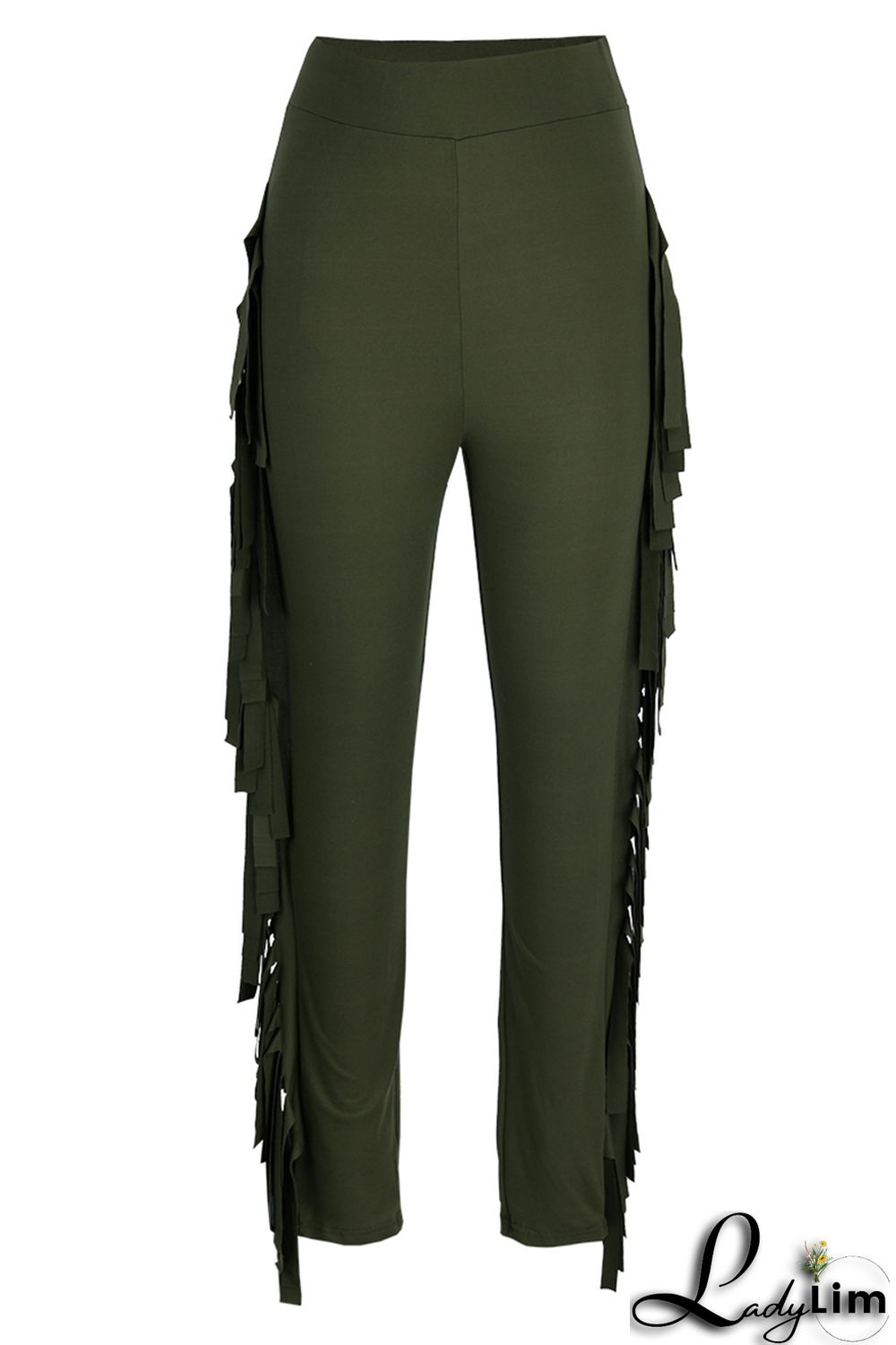 Black Fashion Casual Solid Tassel Regular High Waist Pencil Trousers