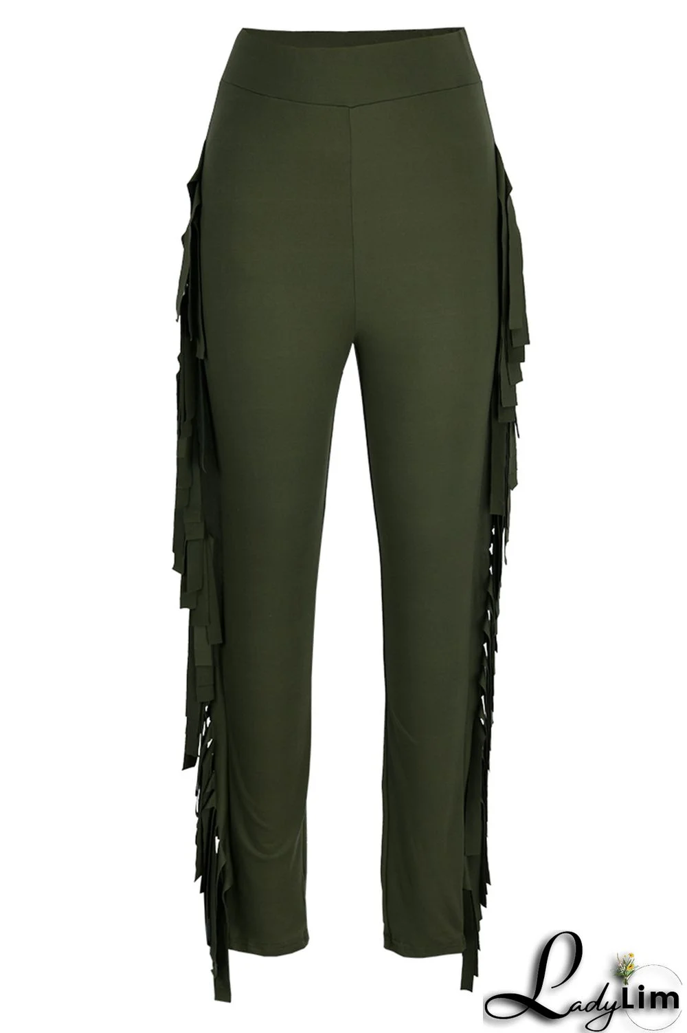 Black Fashion Casual Solid Tassel Regular High Waist Pencil Trousers