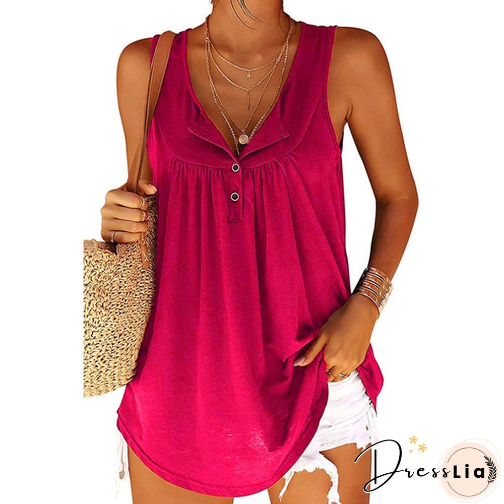 Plus Size Womens Fashion Spring Summer Clothing Casual Sleeveless Camisole Tops for Women Button Down Shirts Solid Color Loose T-shirts Ladies Cotton Silk Blouses Deep V-neck Cami Tank Tops XS-6XL