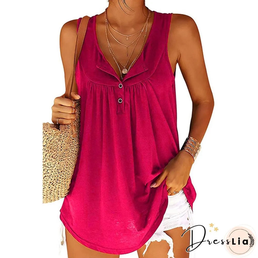 Plus Size Womens Fashion Spring Summer Clothing Casual Sleeveless Camisole Tops for Women Button Down Shirts Solid Color Loose T-shirts Ladies Cotton Silk Blouses Deep V-neck Cami Tank Tops XS-6XL
