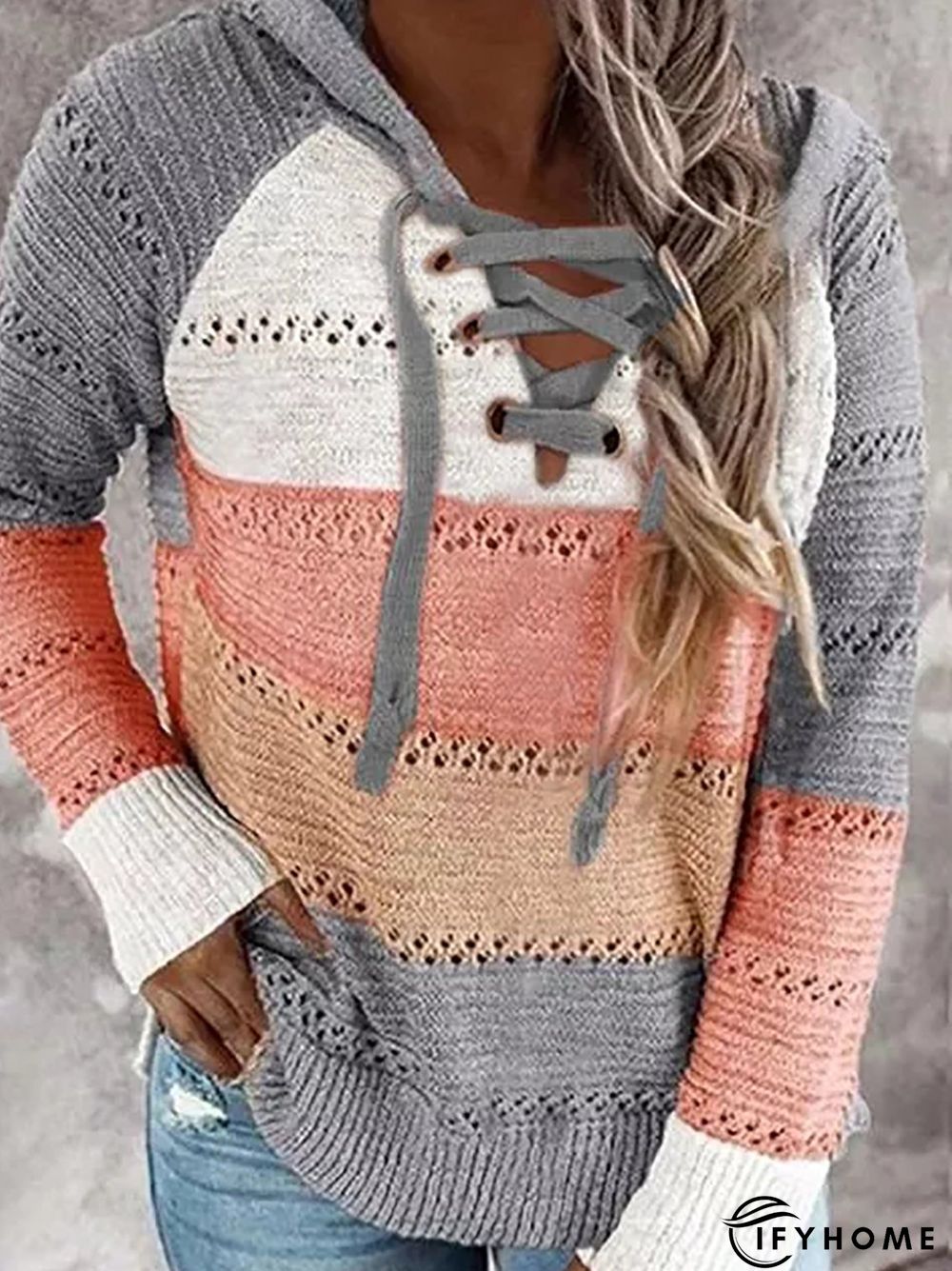 Color-Block Shift Long Sleeve Casual Tunic Sweater Knit Jumper | IFYHOME