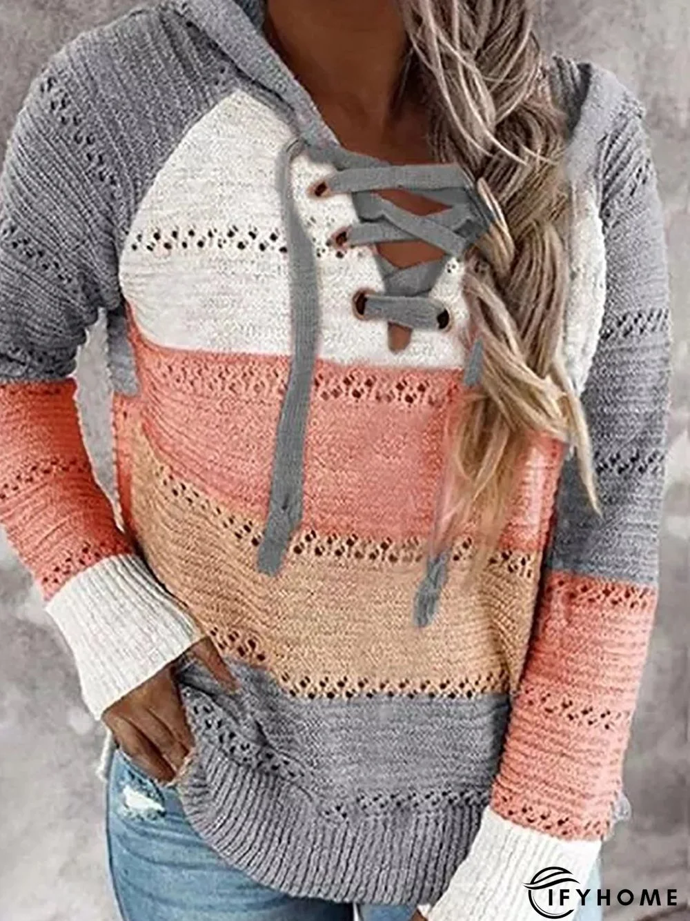 Color-Block Shift Long Sleeve Casual Tunic Sweater Knit Jumper | IFYHOME