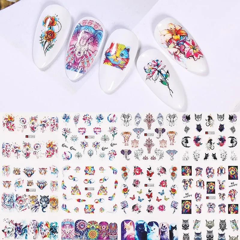 Harunouta Sexy Girl Geometric Lines Nail Water Stickers Set Spring Simple Flower Leaves Decals Sliders DIY Nail Art Decoration