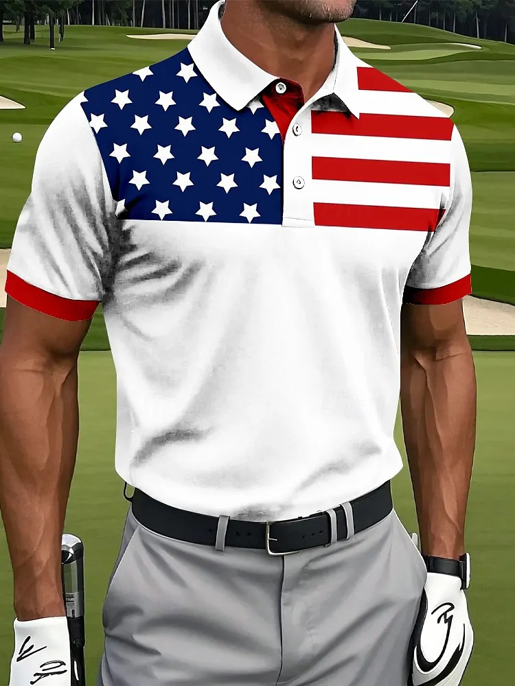  Flag Element Print Men's Polo Shirt Westsshops