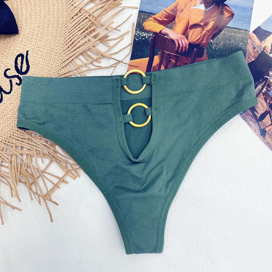 New Women's Underwear Sexy Solid Color Panties Fashion Metal Ring Comfort Briefs Mid Waist Seamless Underpants Female Lingerie