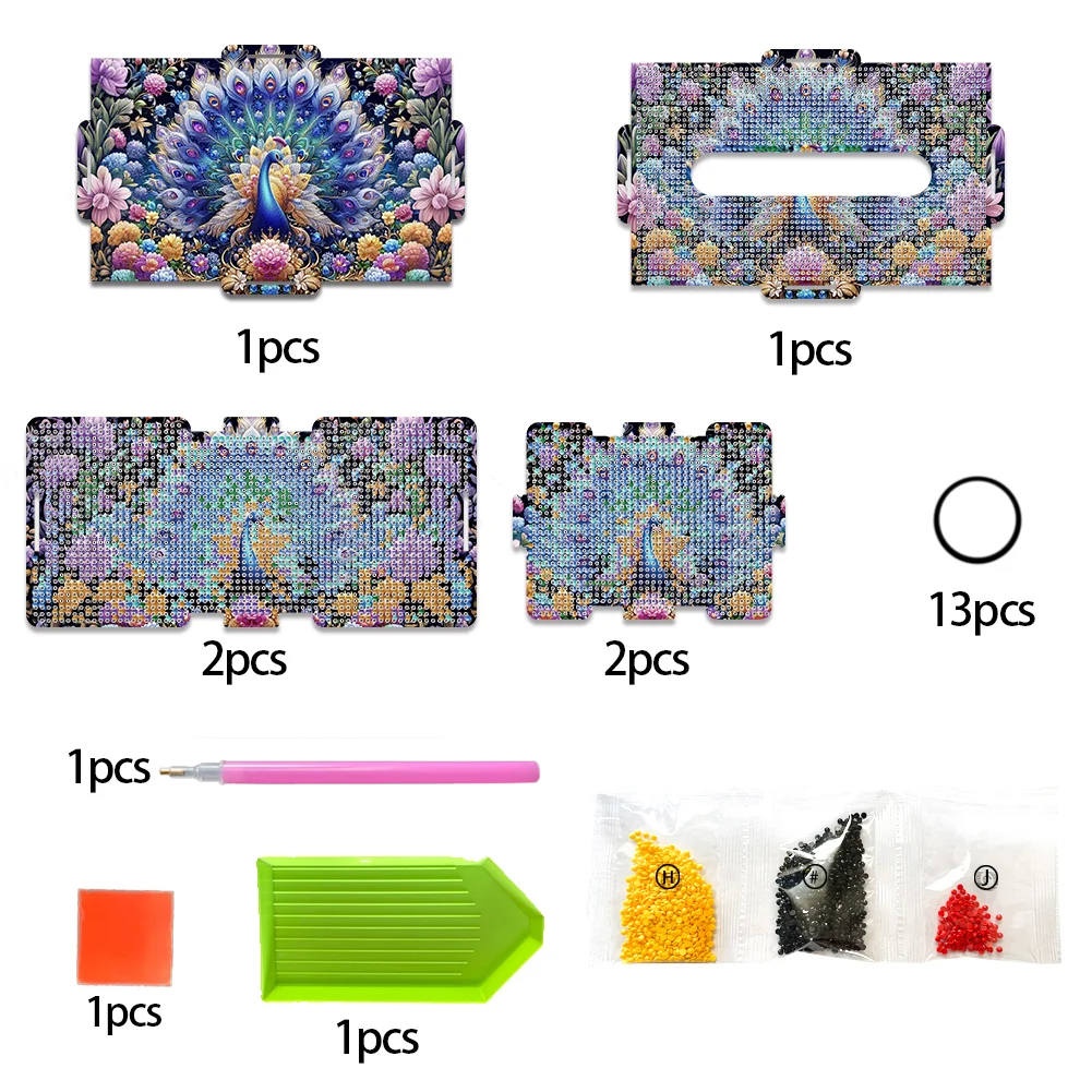 Diamond Painting Tissue Box Kits Decorative Rhinestone Craft Kit (Peacock)