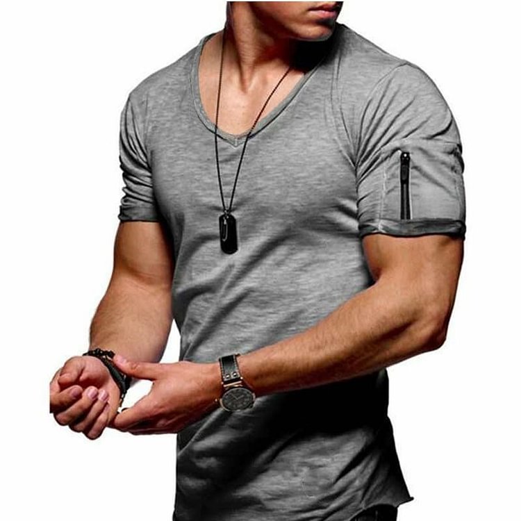 BrosWear V-Neck Solid Color Casual Short-Sleeved T-Shirt