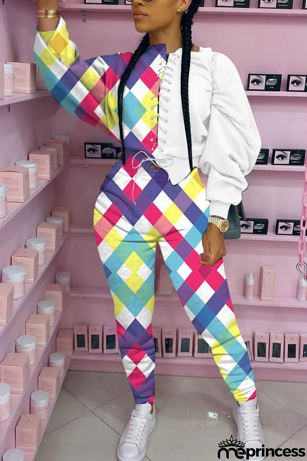 Red Casual Print Bandage Split Joint O Neck Long Sleeve Two Pieces