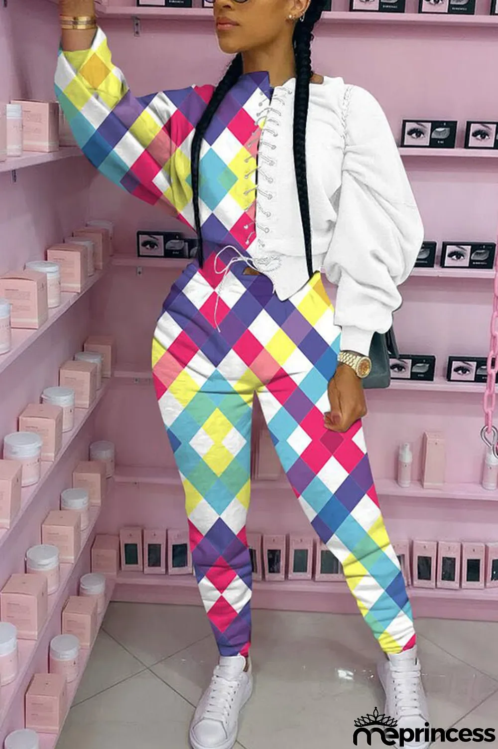 Red Casual Print Bandage Split Joint O Neck Long Sleeve Two Pieces