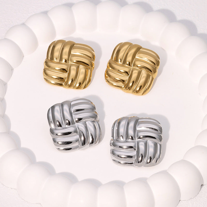 Geometric Square Braided Pattern Earrings Personality Simple Fashion Stainless Steel Earrings For Women