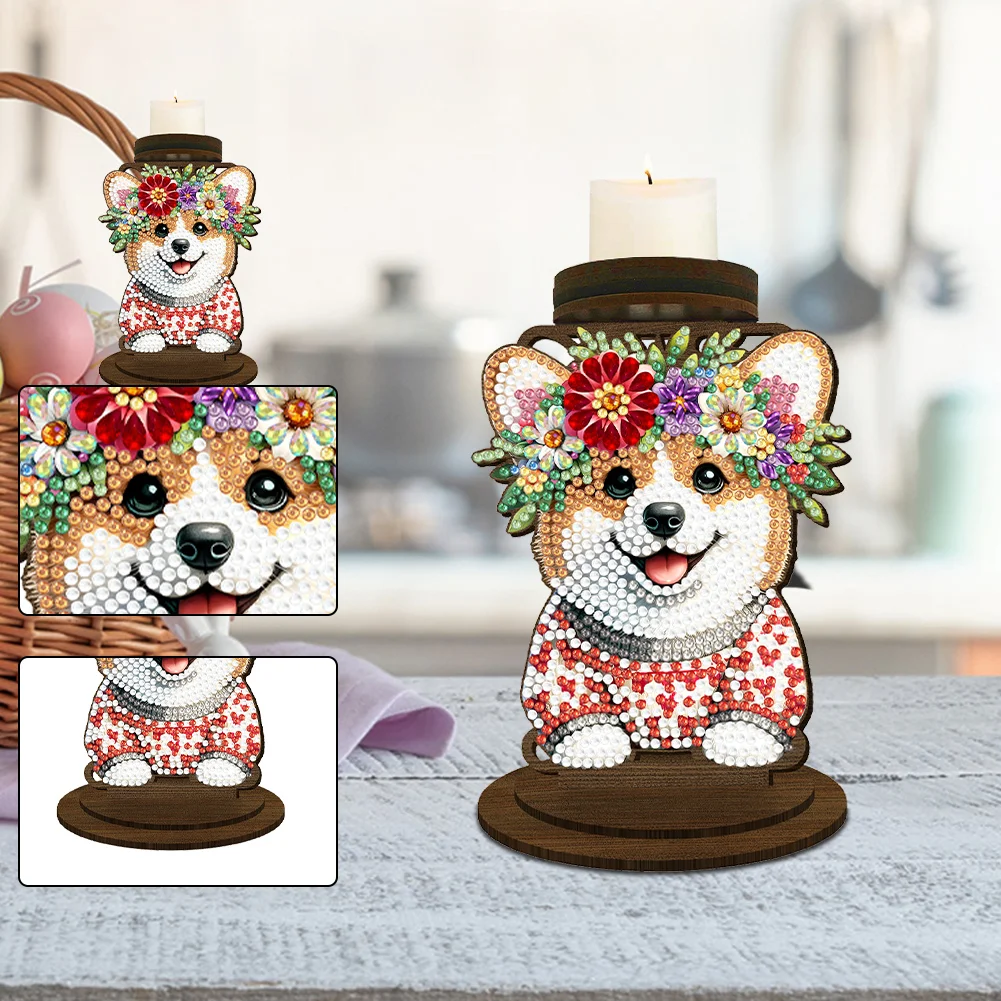 Flower Puppy 5D DIY Diamond Painting Candle Holder Ornaments for Art Crafts