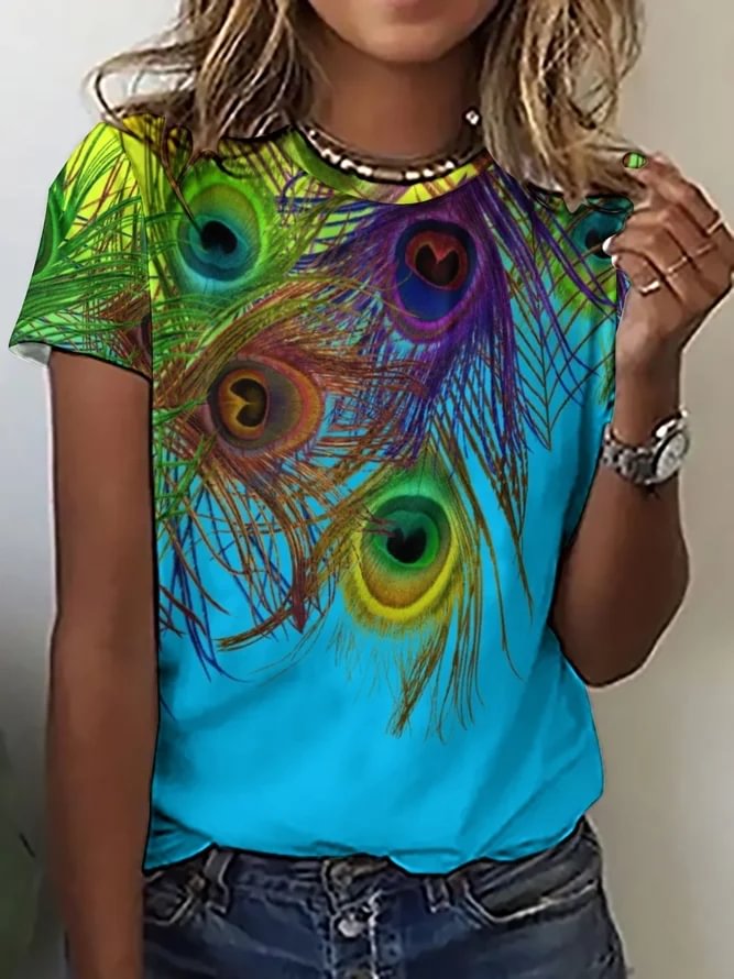 Women's Peacock Feathers Print T-Shirt