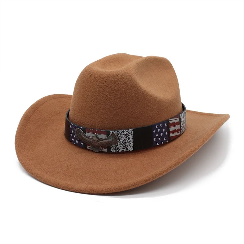 Punk Western Cowboy Felt Hat-Khaki