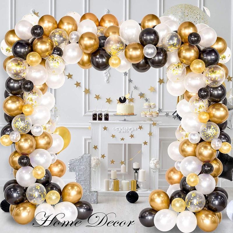 Air-Filled  Black, Silver & Gold New Year's 2022 Foil & Latex Balloon Arch