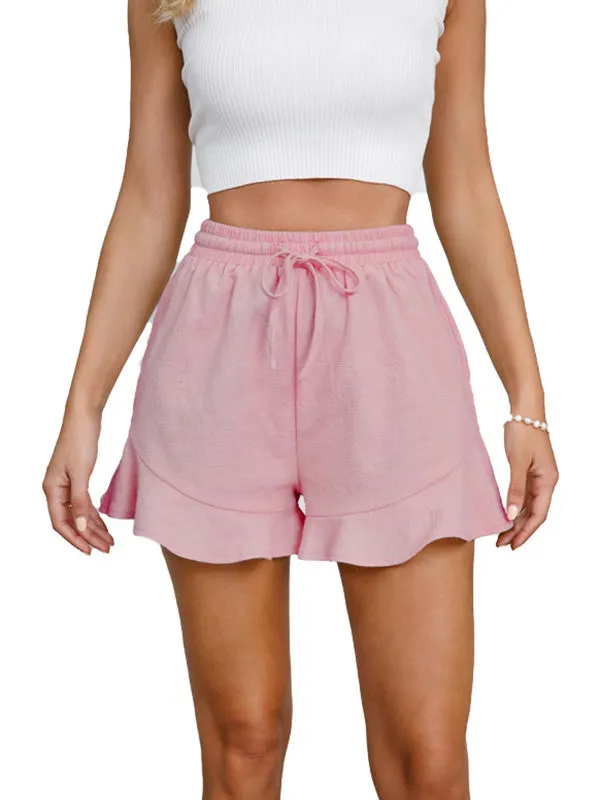 Loose Wide Leg Drawstring Elasticity Solid Color Split-Joint Shorts