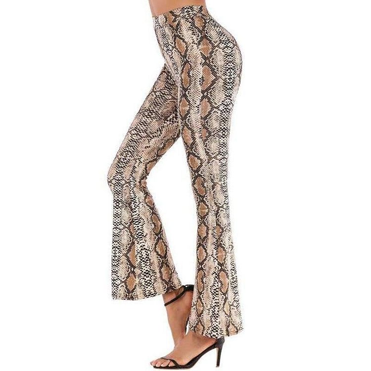 Leopard Pants Flare Snakeskin Snake Print Pants High Waist  Ladies Wide Leg Pants Women Female Striped Trousers Women
