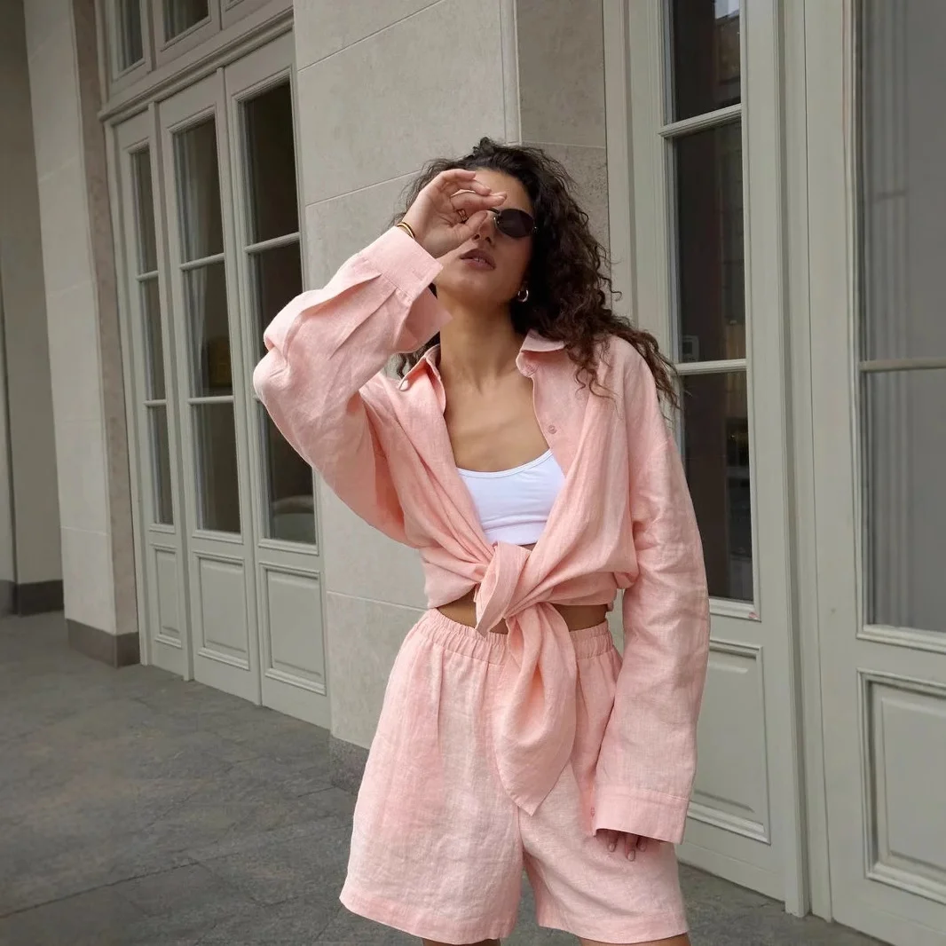 Nigikala Nigikala Open-Shirt Shorts Set 2025 Spring And Summer Wear Simple Solid Color Casual Suit