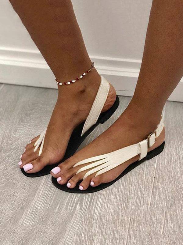 Strap Toe Post Slingback Flat Sandals - ECHOINE