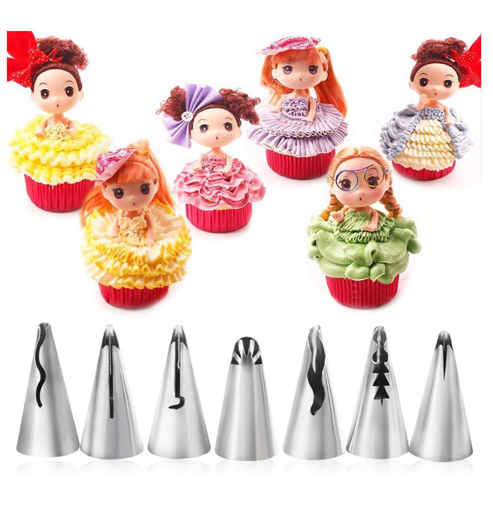 7Pcs Dress Ruffle Icing Piping Nozzles Pastry Tips for DIY Cake Decoration