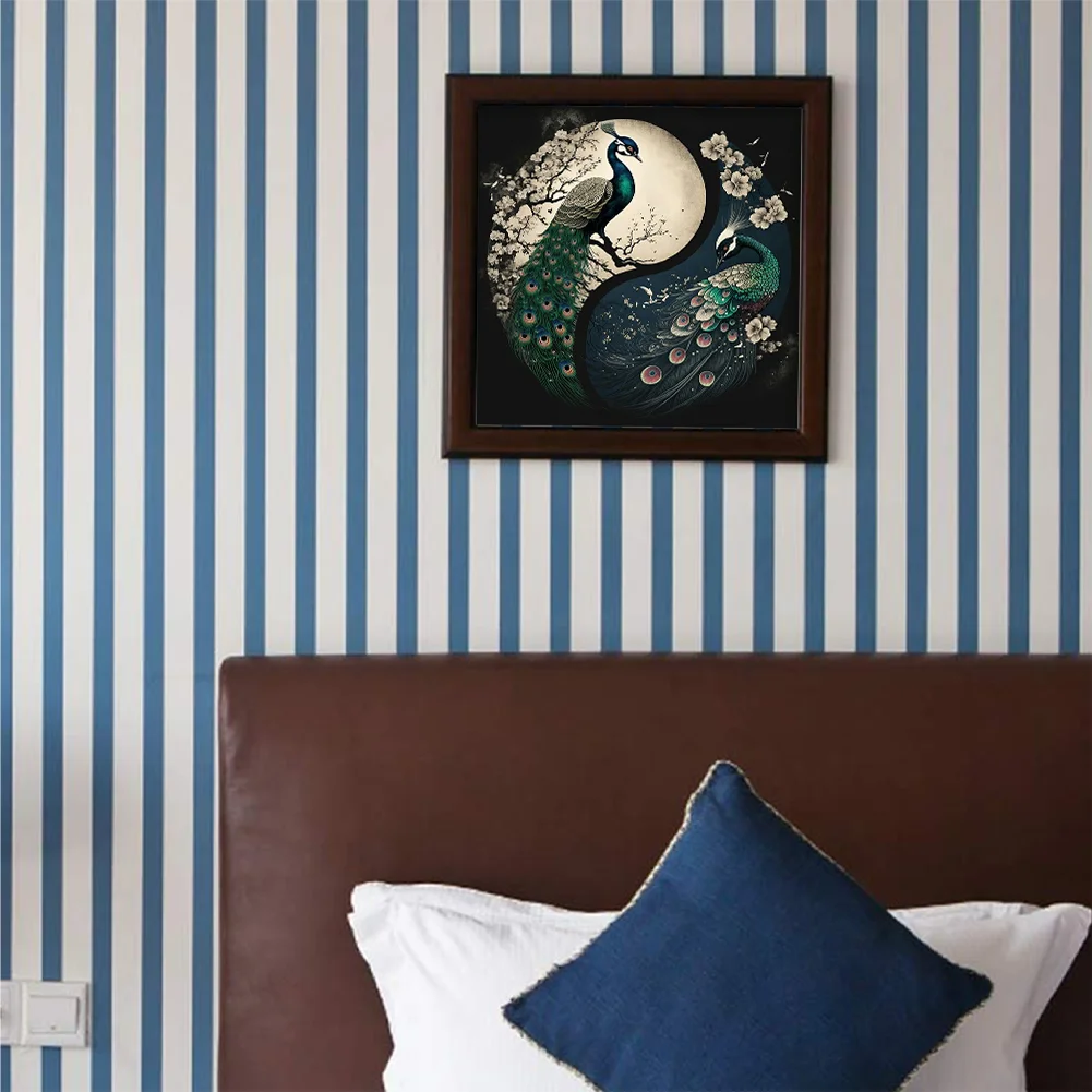 11CT Full Stamped&nbsp;Cross Stitch - Yin Yang Peacock(Canvas|40*40CM)