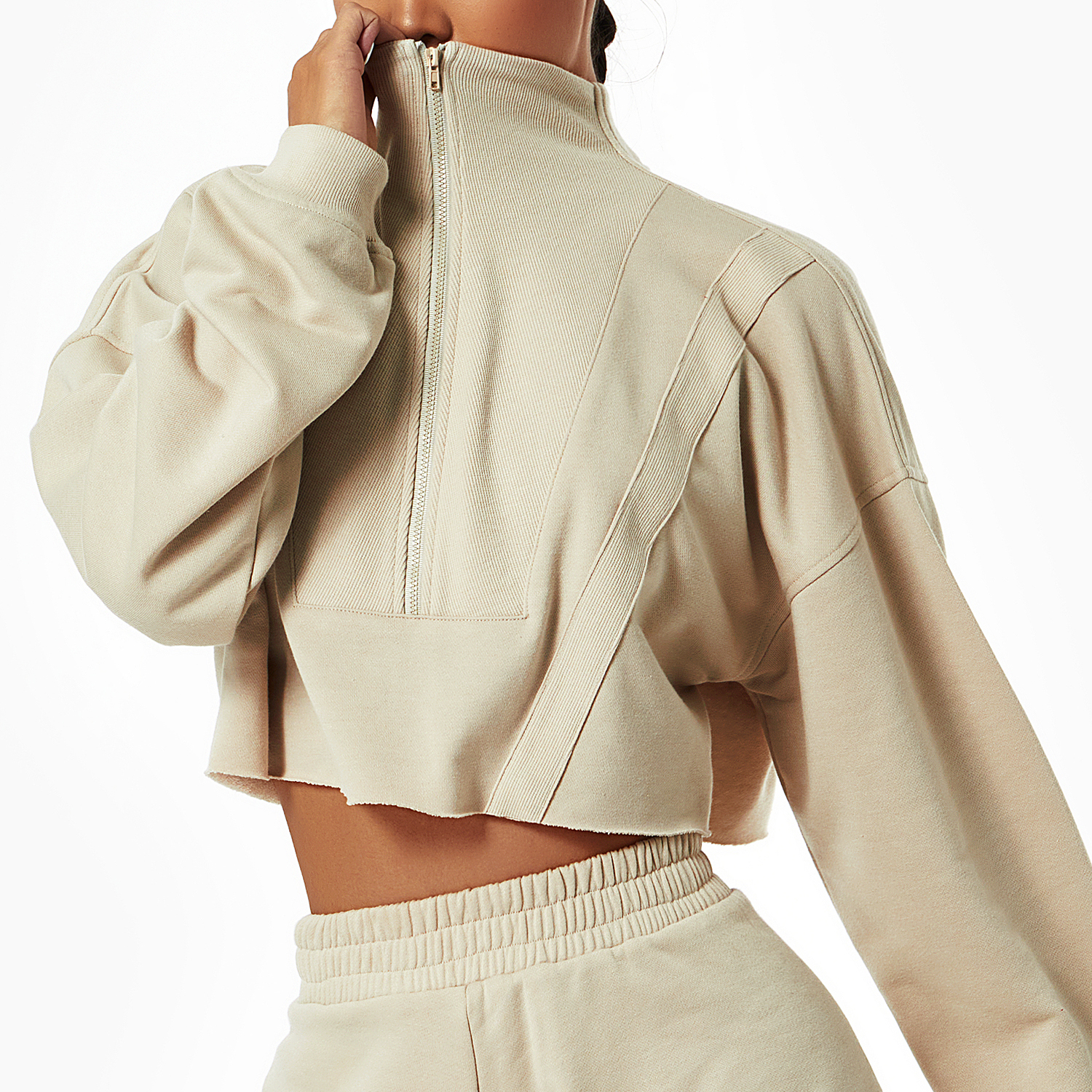 Women Half Zip Stand Collar Loose Casual Gym Sports Hoodies Sweatshirt