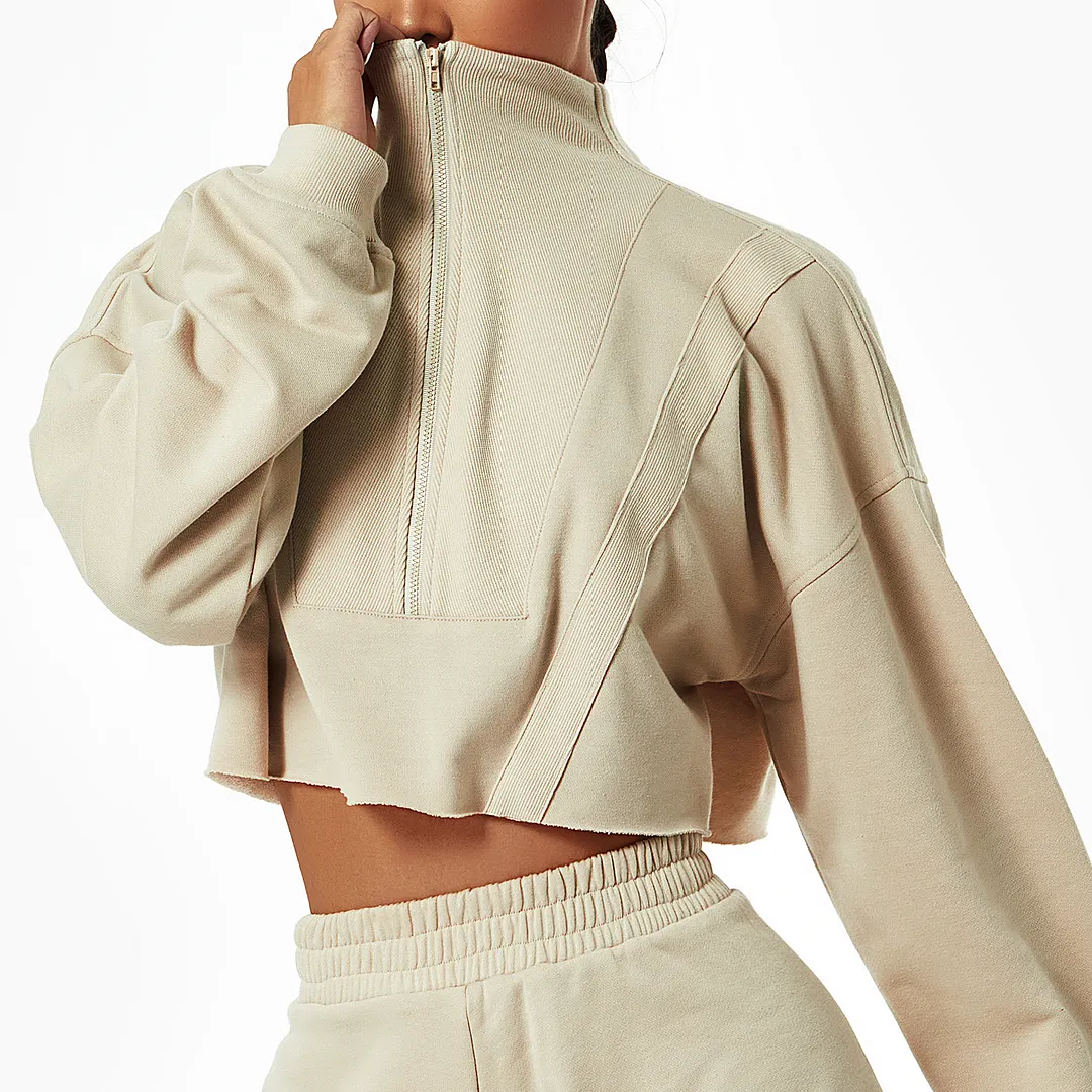 Women Half Zip Stand Collar Loose Casual Gym Sports Hoodies Sweatshirt
