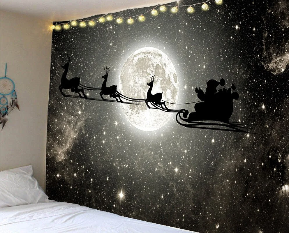 Christmas Tree Fireplace Warm Family Wall Hanging Backdrop Home Room Decoration Gift Tapestry