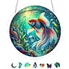 (18.5cm)DIY Acrylic Jigsaw Puzzle Window Hanging with Hanging Chain DIY Stained Glass Decoration Round Window Puzzle Decor for DIY Craft Project (Goldfish)