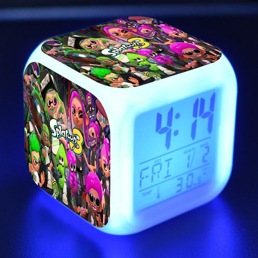 Splatoon 3 Digital Alarm Clock 7 Color Changing Night Light Touch Control Clock for Kids