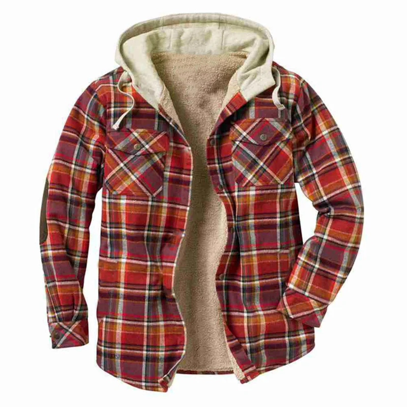 Uveng Uveng Men's Autumn And Winter Plaid Hooded Hooded Shirt Plus Plus Thick Jacket SY0093