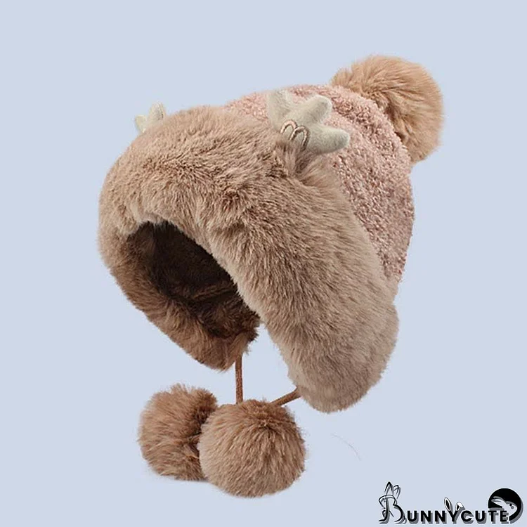 Cute Deer Antler Knit Plush Hat